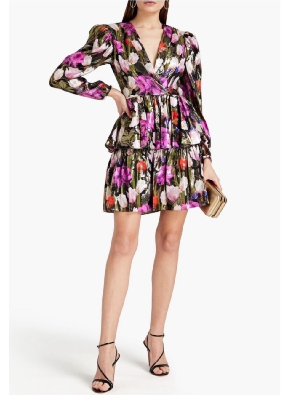 BORGO DE NOR AMELIA METALLIC FLORAL-PRINT SILK-BLEND JACQUARD MINI DRESS FUCHSIA